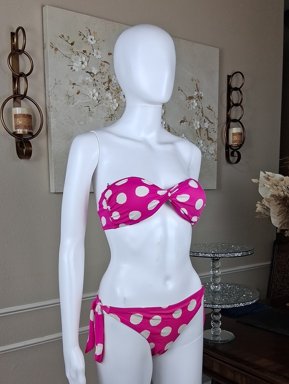 Victoria's Secret Strapless Pink Polka Dot Bikini Set Small Women's Swimwear - Picture 8 of 16